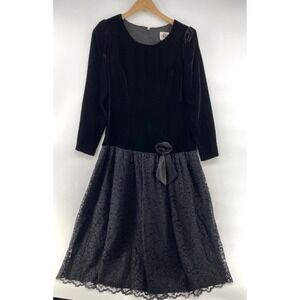 Vintage LANZ ORIGINALS Dress 8 Black Velvet Lace Romantic Feminine Cottagecore